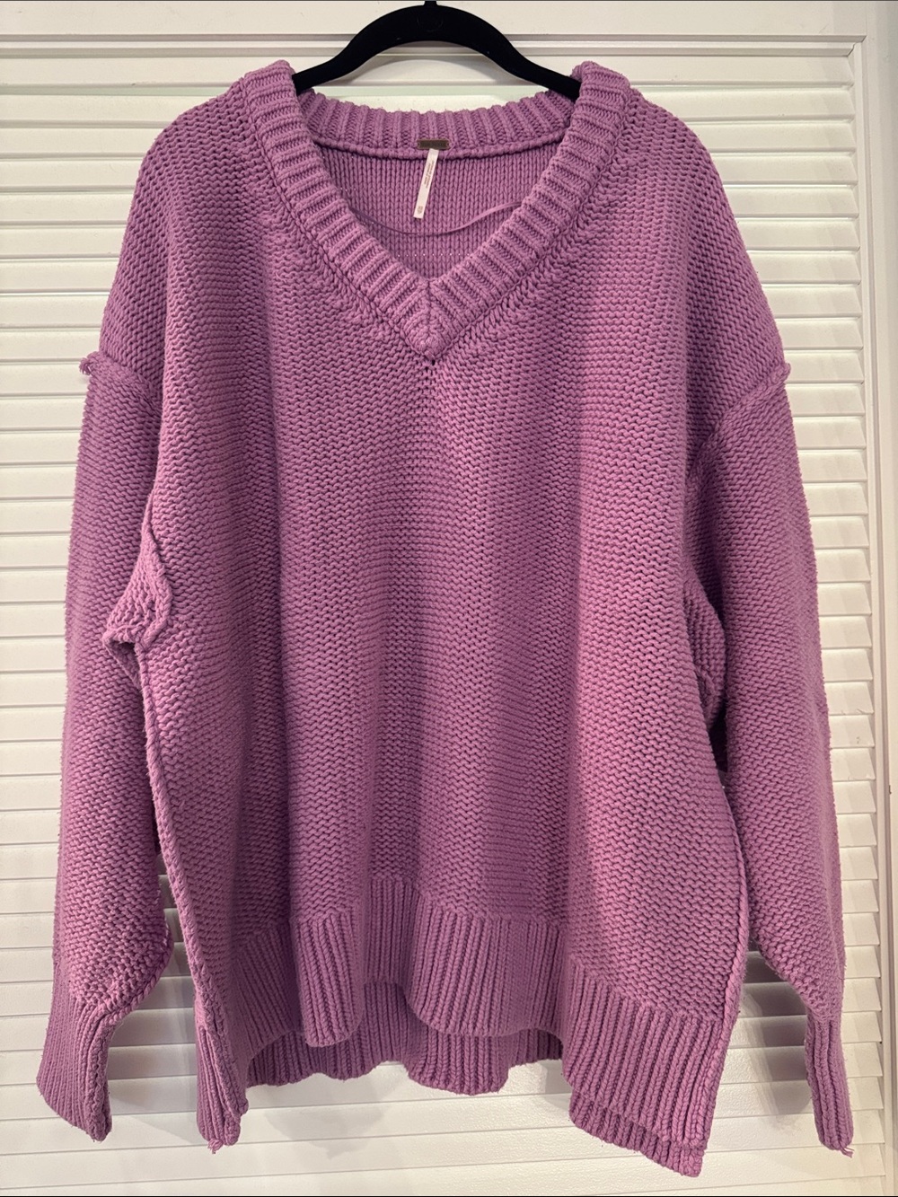Free People Lavender V-Neck Oversized Knit Sweater